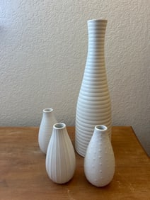 Four White Textured IKEA Decorative Ceramic Vases