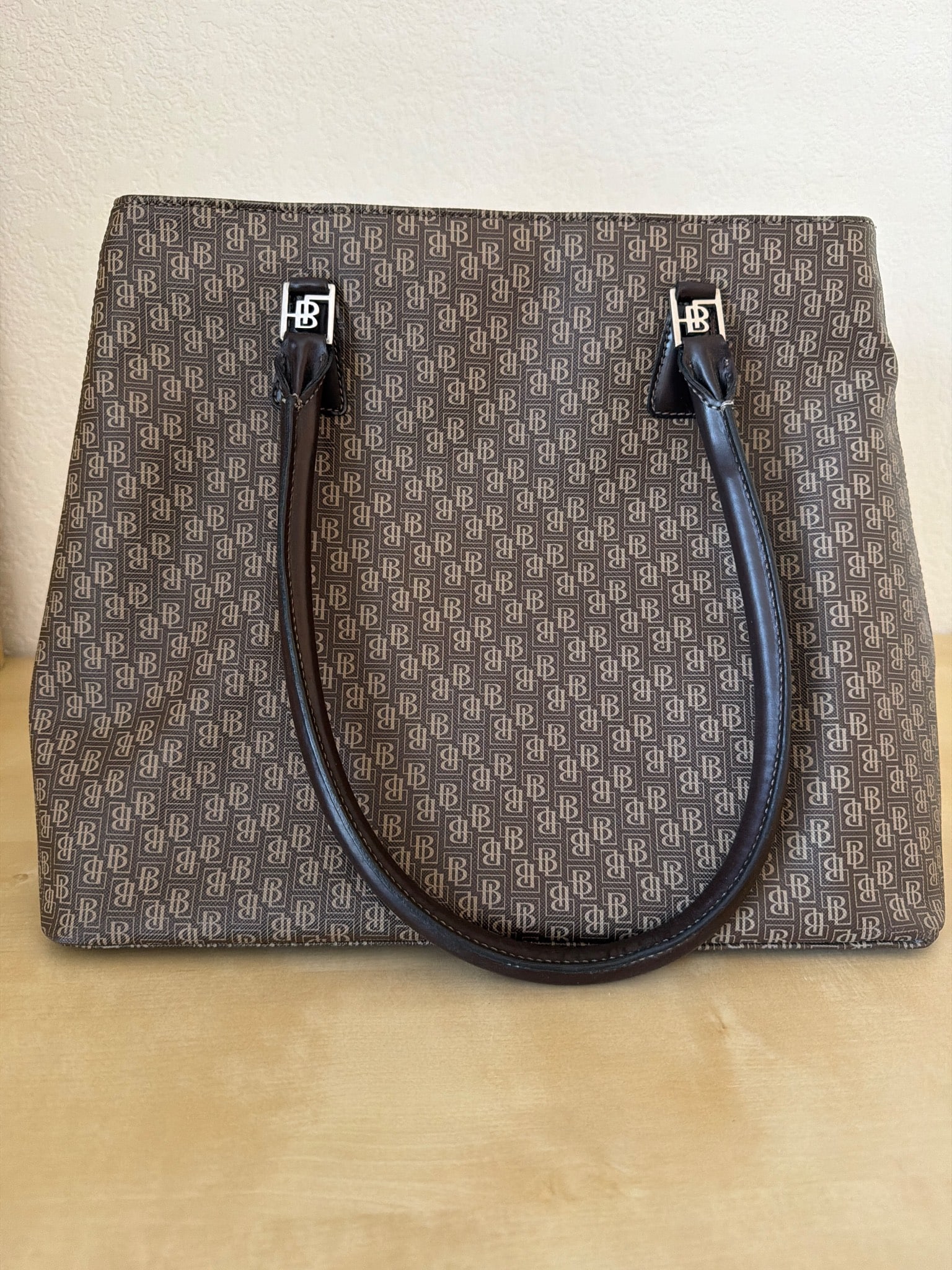 Vintage Beige and Brown Designer Handbag With Monogram Print (1 of 4)