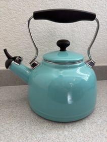 Chantal Aqua Blue Enamel-on-Steel Teakettle with Black Handle