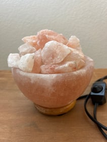 Vintage Pink Himalayan Salt Bowl Lamp with Glow Stones and Cord