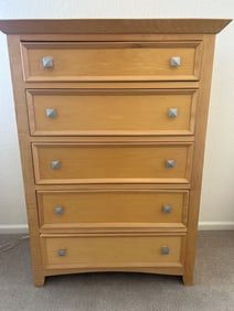 Five-Drawer Wooden Chest With Metal Handles