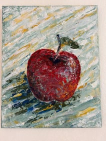 Textured Painting of a Red Apple on Canvas