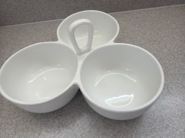Crate & Barrel White Porcelain Three-Bowl Serving Dish