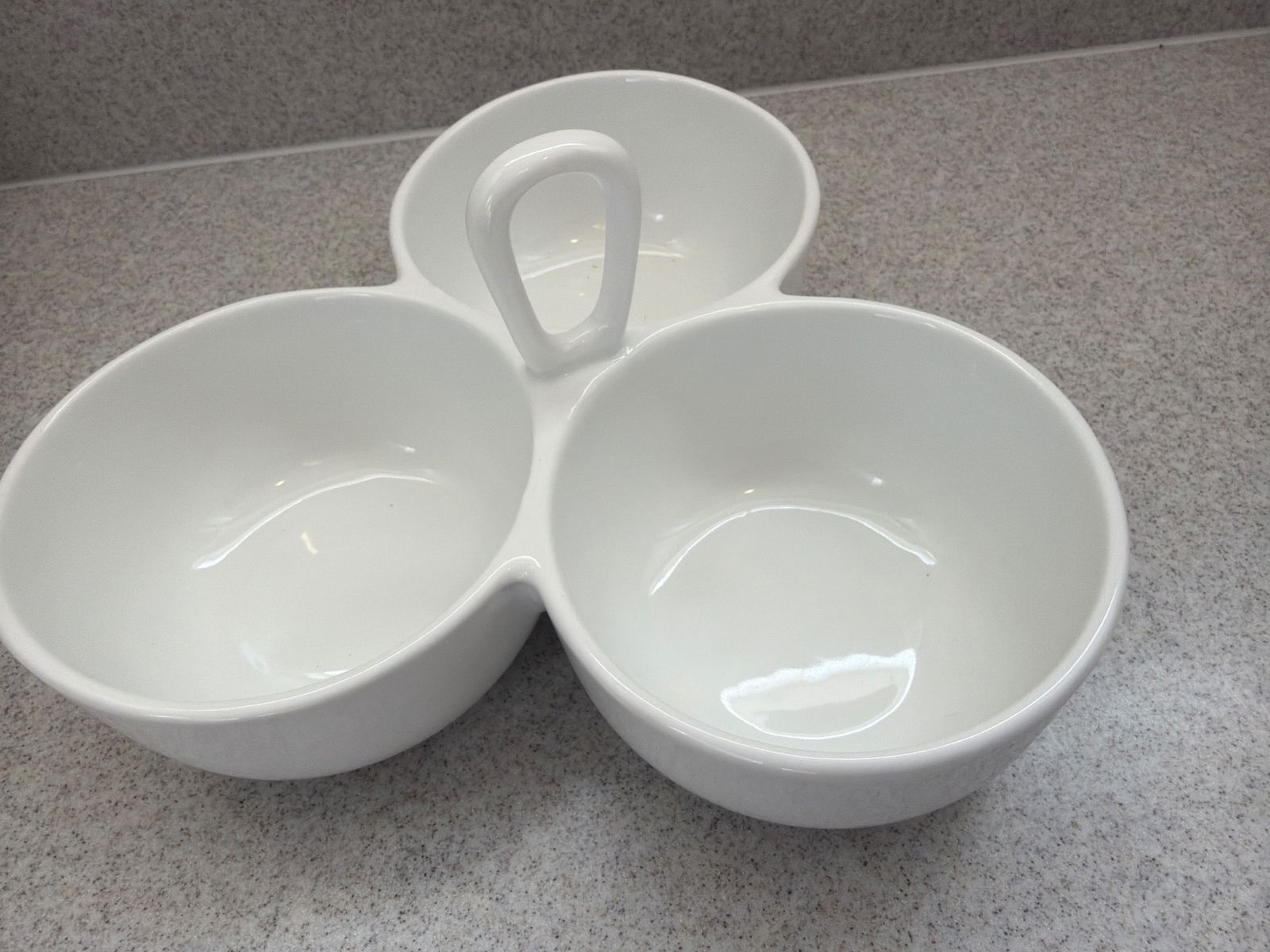 Crate & Barrel White Porcelain Three-Bowl Serving Dish (1 of 2)