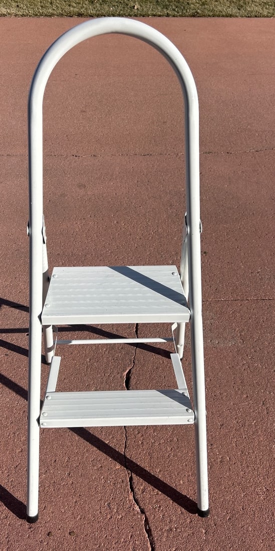 White Folding Two-Step Ladder with Safety Labels (1 of 5)