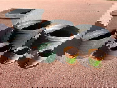 Seven Plastic and Ceramic Planter Pots