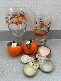 Owl and Orange Themed Glassware and Ceramics