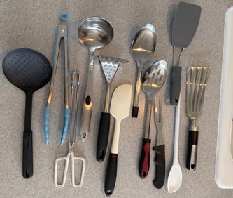 Kitchen Utensils Including Spatulas, Tongs, Ladles, and More