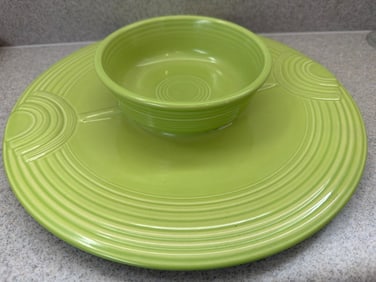 Vintage Fiesta Chartreuse Disc Serving Platter with Bowl
