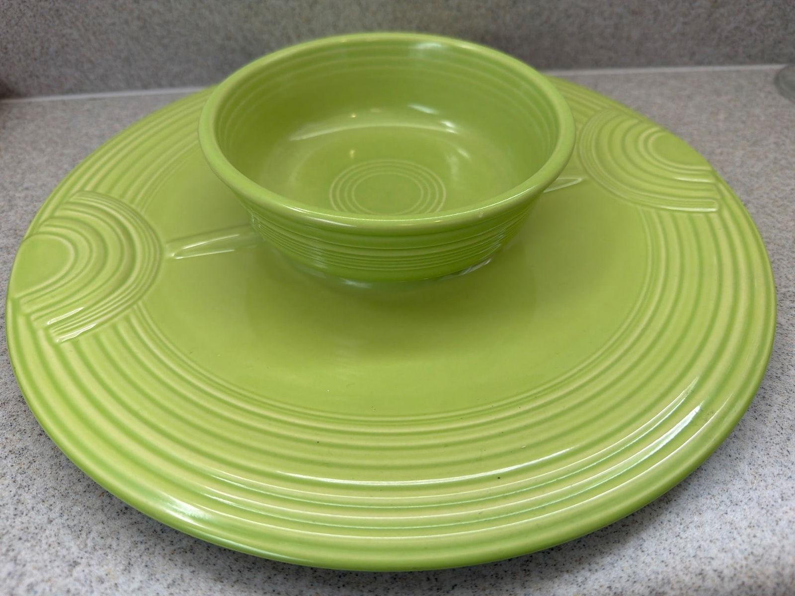 Vintage Fiesta Chartreuse Disc Serving Platter with Bowl (1 of 2)