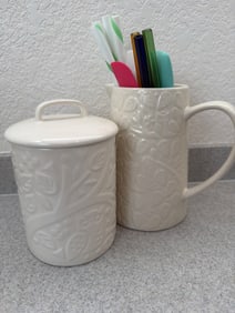 Mason Cash Embossed Ceramic Sugar Jar and Pitcher Set