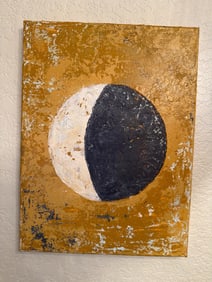 Abstract Painting Featuring a Half-Moon Design on Gold Background