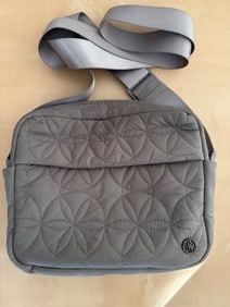 Gray Quilted Crossbody Bag with Adjustable Strap