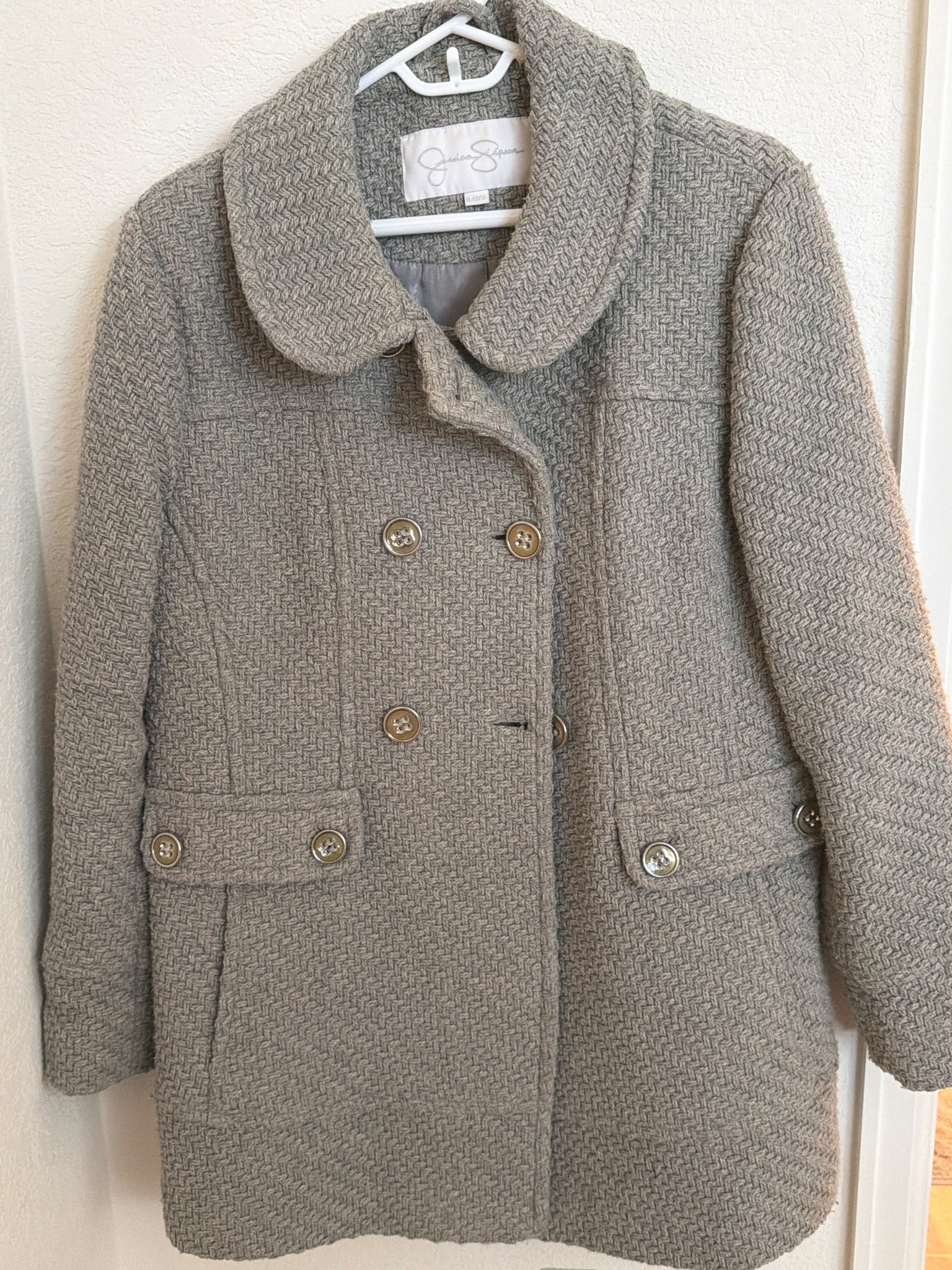 Jessica Simpson Gray Double-Breasted Wool Blend Coat (1 of 2)