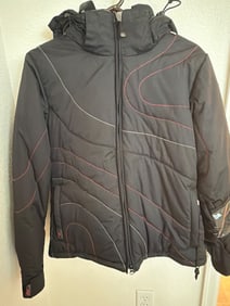 Roxy Women’s Black Quilted Jacket with Red Stitching, Size M