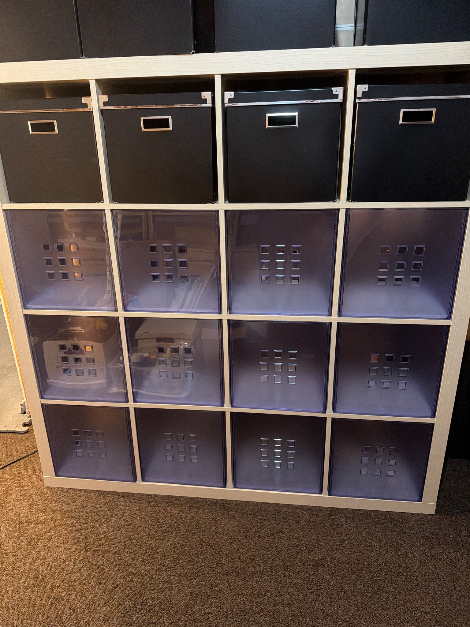 Ikea Wooden Storage Cubby Unit With Black and Clear Storage Bins (1 of 4)