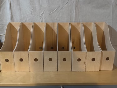 Eight Wooden Magazine or File Holders With Openwork Design