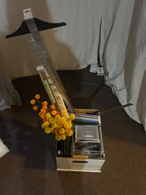 Lot Including Office Supplies, Metal Bin, and Decorative Items