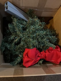 Artificial Christmas Tree with Red Bow and Metal Base