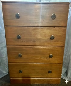 Vintage Wooden Four-Drawer Chest of Drawers with Brass Pulls