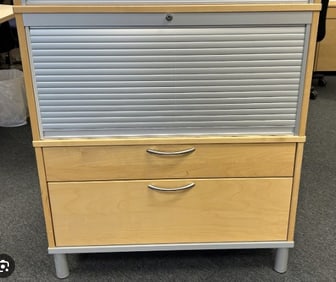 Ikea Style Wood and Metal Storage filing Cabinet with Roll-Top and Drawers