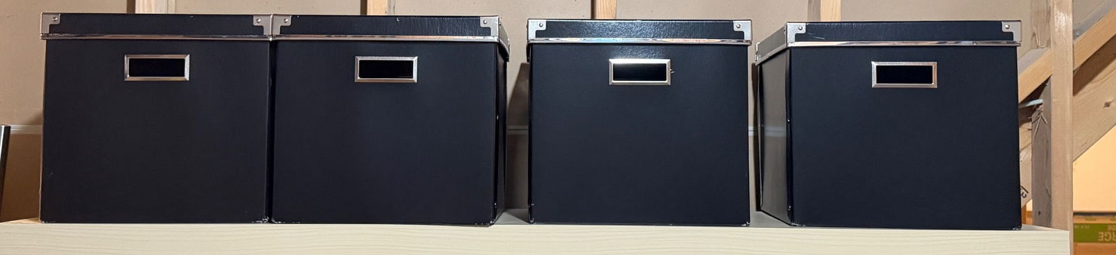 Four Black Metal Storage Boxes With Lids and Label Holders (1 of 2)