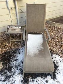 Outdoor Lounge Chair With Mesh Design and Wooden Side Table