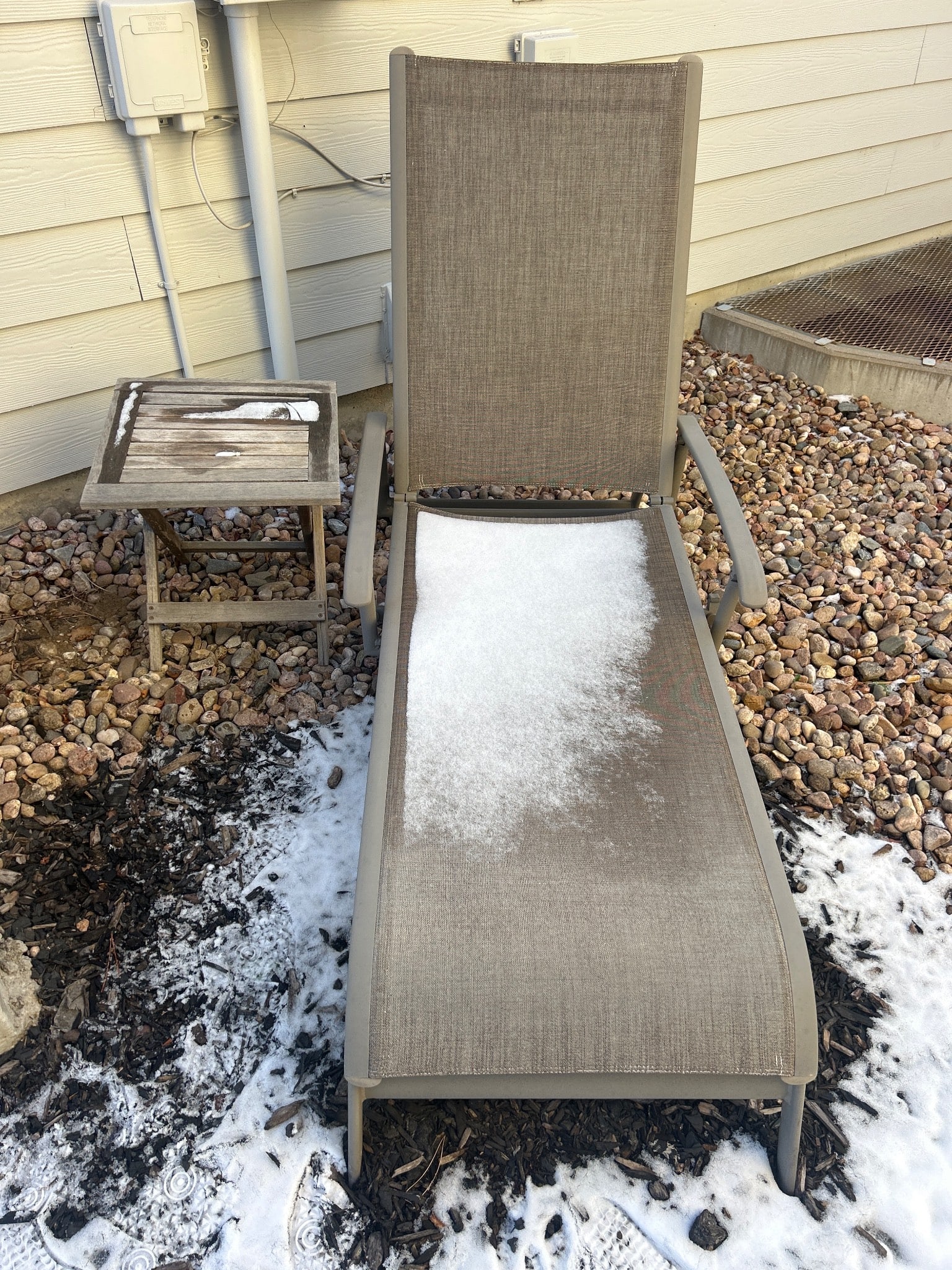 Outdoor Lounge Chair With Mesh Design and Wooden Side Table (1 of 3)