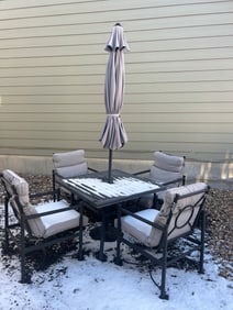 Outdoor Metal Patio Set with Cushioned Chairs and Umbrella