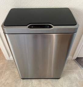 Stainless Steel Motion-Sensor Trash Can with Black Lid