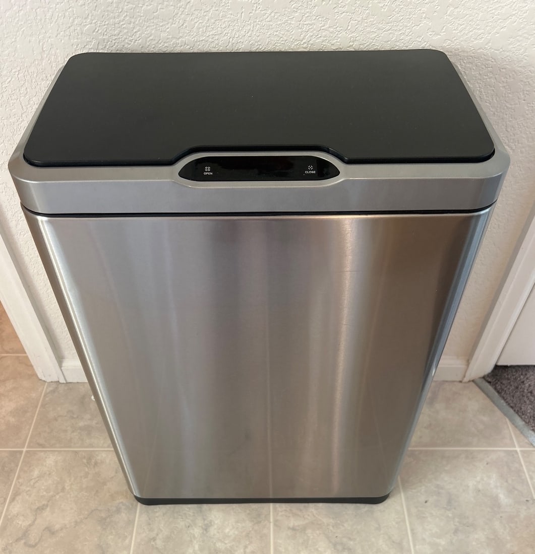 Stainless Steel Motion-Sensor Trash Can with Black Lid (1 of 3)
