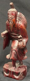 Vintage Hand-Carved Wooden Figure of Bearded Man with Basket