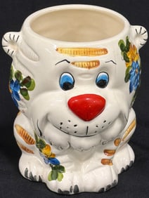 Vintage Hand-Painted Ceramic Tiger Figurine Cup, Made in Brazil