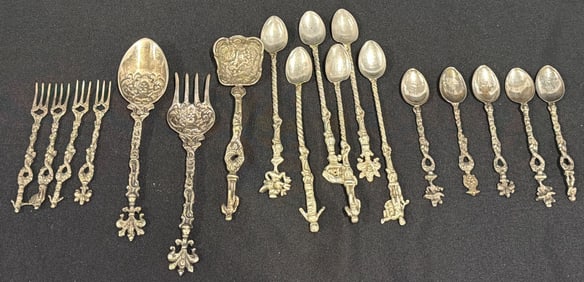 Vintage Ornate Silver Spoons and Forks with Decorative Designs