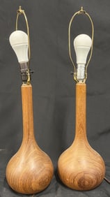 Vintage Wooden Table Lamps with Bulbs and Metal Harps