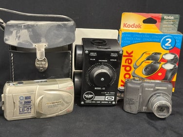 Vintage Cameras and a Spot Image Transit, Including Olympus and Kodak Models