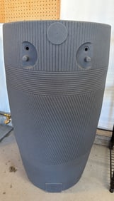 Gray Ribbed Rain Barrel With Brass Spigot and Accessories