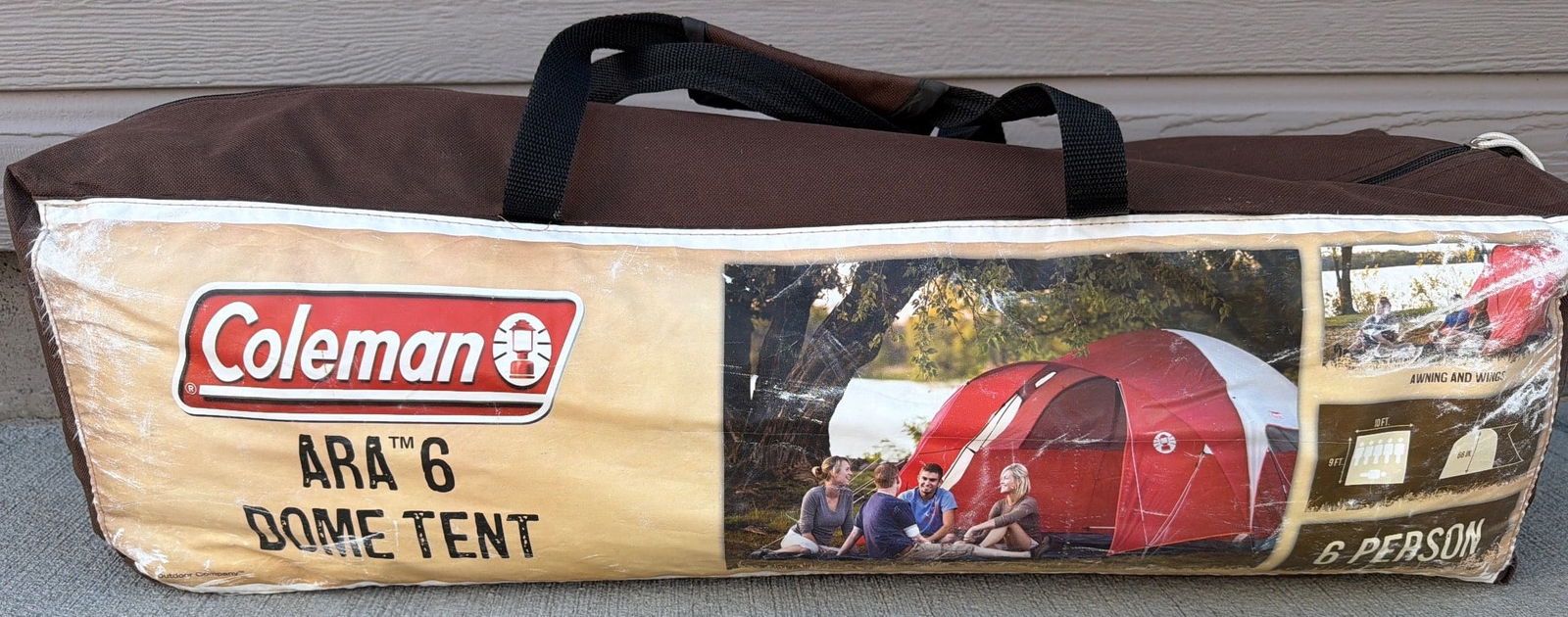 Coleman ARA 6 Dome Tent for 6 Persons: Coleman ARA 6 Dome Tent designed to accommodate up to 6 people. Includes original carrying bag for convenient storage and transport. Features durable materials for weather resistance, ideal for campin