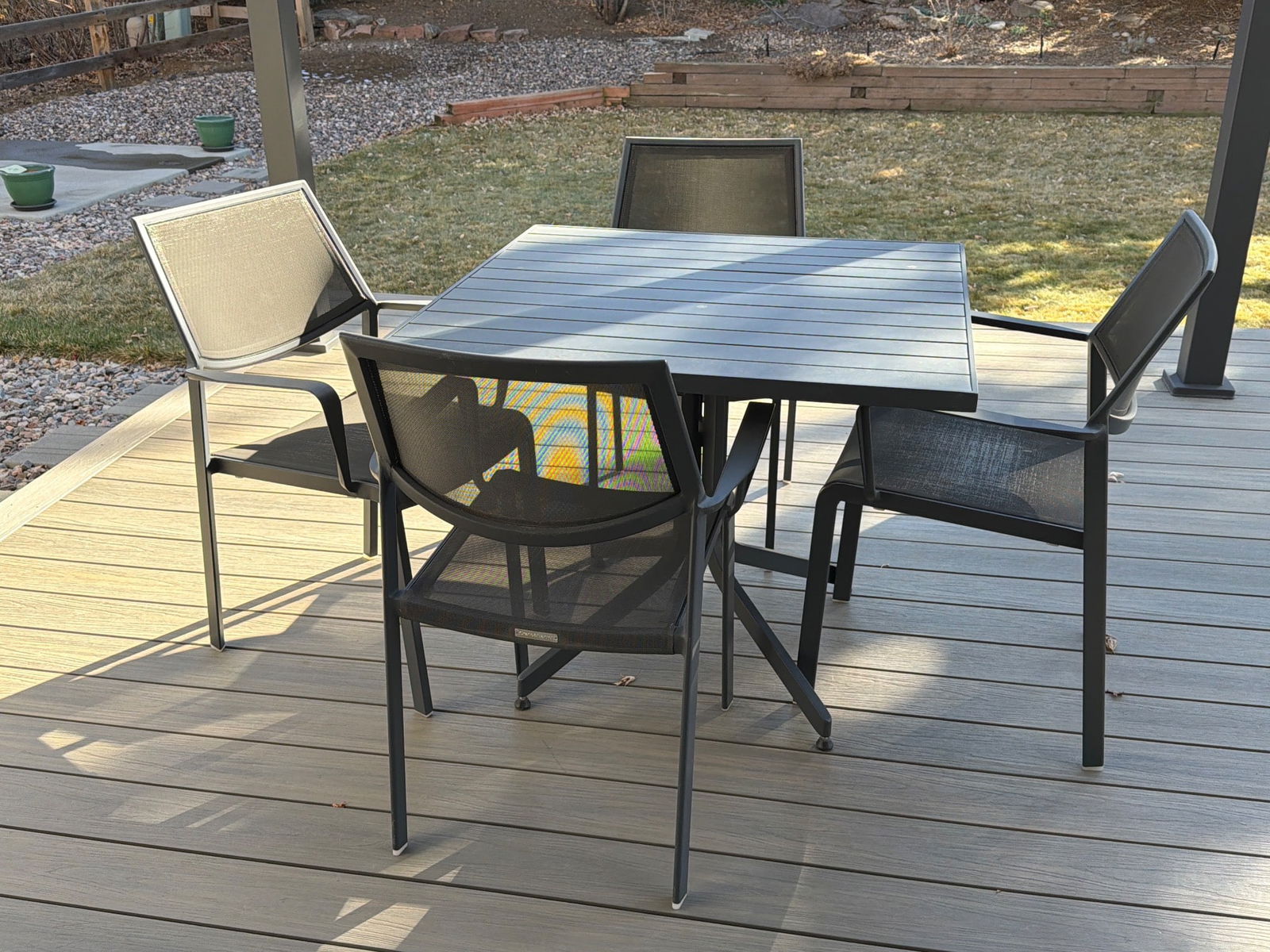 Crate & Barrel Table with Four Mesh-Style Chairs (1 of 4)