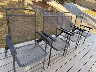 Four Metal Mesh Patio Chairs with Armrests