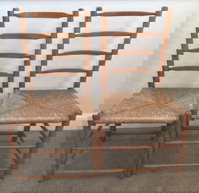Vintage Wooden Ladder-Back Chairs with Rush Seats