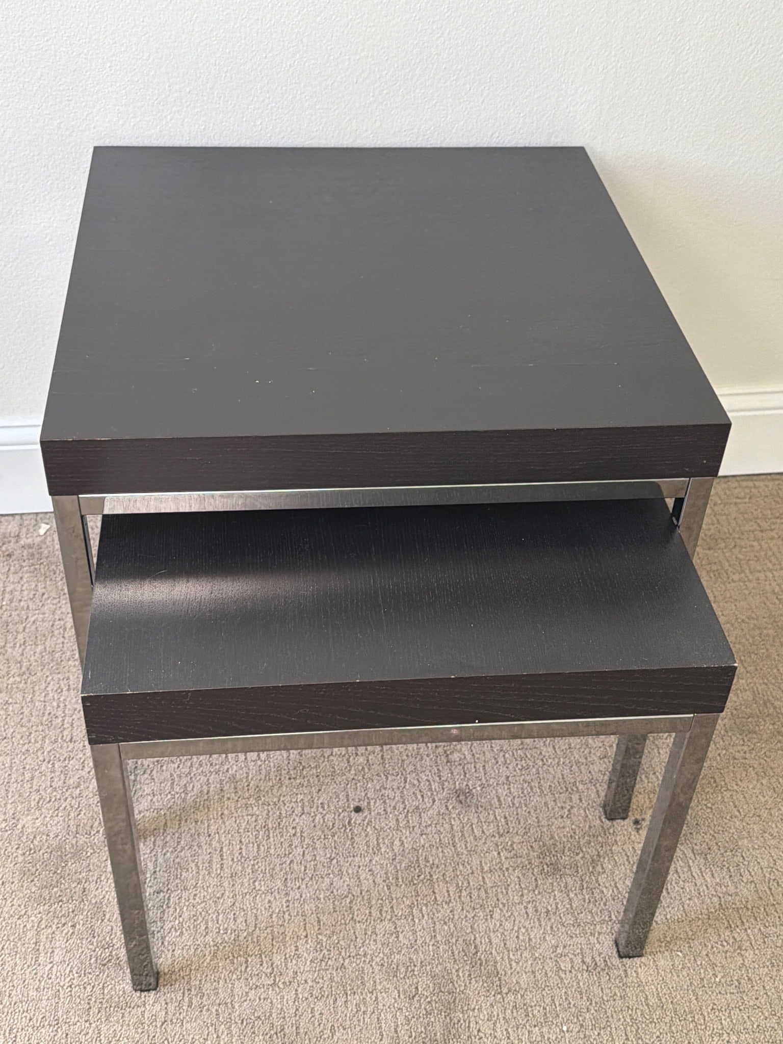 IKEA Square Black Wood and Metal Side Table with nested Lower Shelf (1 of 1)