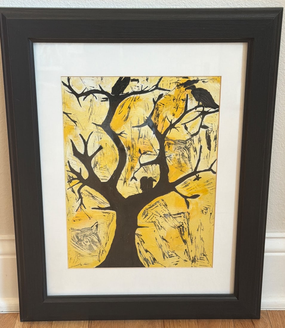 Framed Artwork of Tree Silhouette with Owls and Birds (1 of 2)