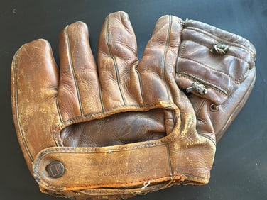 Vintage Leather Baseball Glove with Stamped Logo