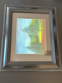 Framed Landscape Painting Featuring Trees and Open Sky