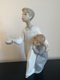 Lladro Porcelain Figurine of Two Children with Candleholder