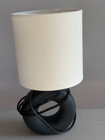 Modern Black Circular Table Lamp With White Shade