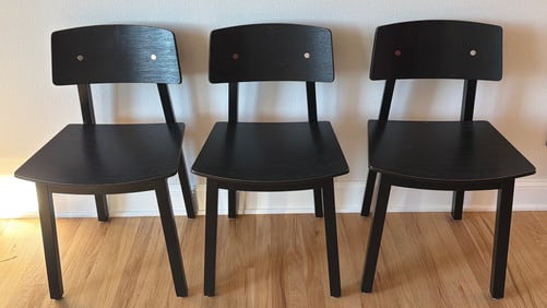 Three IKEA Black Wooden Dining Chairs