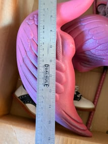 Two Pink Plastic Lawn Flamingos with Metal Legs