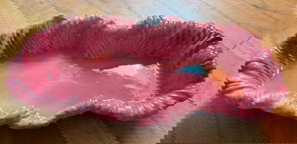 Pink Ceramic Serving Dish with Ruffled Edge, Marked “Maddux of California, USA, 730